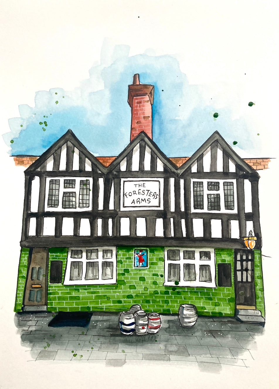 Jo Romero's drawing of The Foresters Arms, Reading